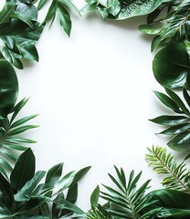 Canvas Print - Green Leaves Frame On White Background