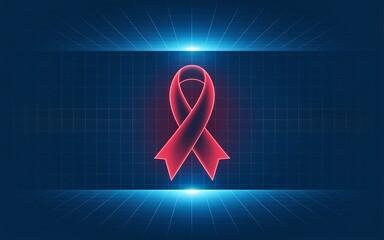 Red ribbon awareness symbol on a blue tech background.