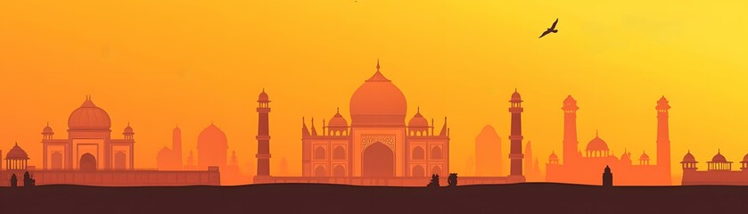 Silhouette of Indian Architecture at Sunset