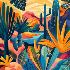 Wall Mural - Colorful Desert Landscape Illustration