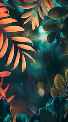 Sticker - Tropical Leaves with Green and Orange Colors