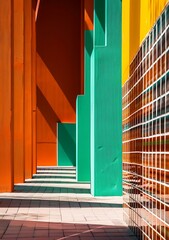 Poster - Abstract Minimalist Architecture With Orange, Green, and Yellow Walls