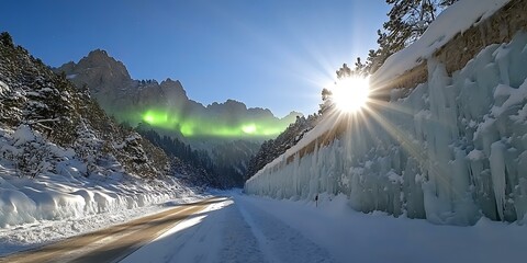 Winter Wonderland Roadside Icicle Formation