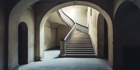 Poster - Old Stone Staircase in a Historic Building