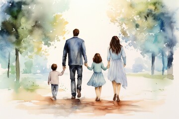 Wall Mural - Walking family adult child.