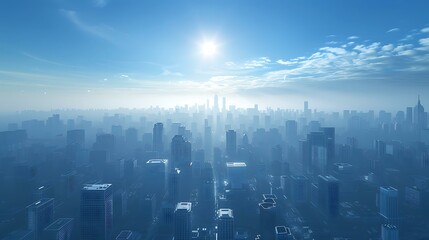 Wall Mural - A birds-eye view of a modern city with skyscrapers and a busy road.