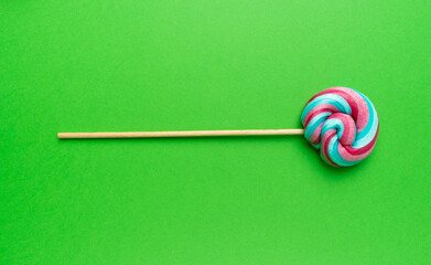 Wall Mural - Color lollipop, spiral candy on stick, colorful striped lollypop, round fruit caramel, circle lollipop