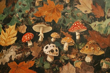 Poster - Autumn mushroom glade