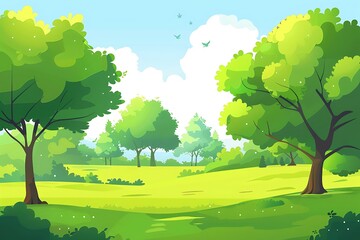 Wall Mural - Green Meadow Landscape Illustration