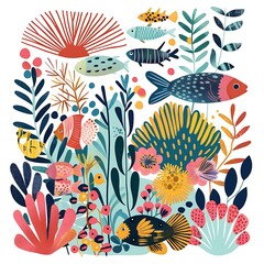 Sticker - Colorful Fish and Sea Life Illustration