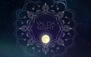 A decorative mandala design with a full moon and stars in the background, with the text 