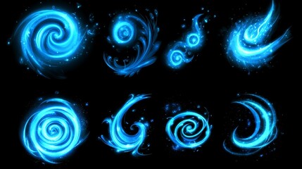 Canvas Print - A set of abstract blue swirls with a wind effect isolated on transparent background. Modern realistic set of magic air vortex with light swirls.