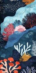 Abstract Underwater Coral Reef Illustration