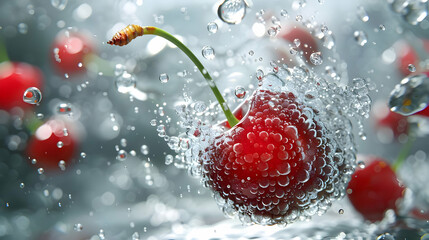 Sticker - Close-up of a Cherry Splashing in Water