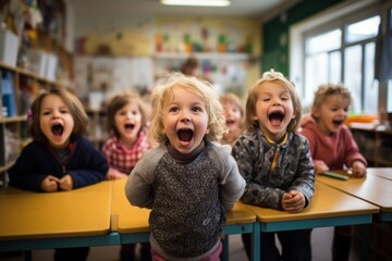 Sticker - Kindergarten classroom laughing student.