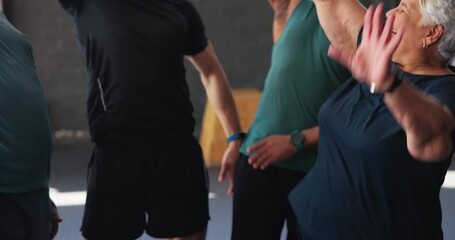 Wall Mural - People, fitness and huddle for motivation in gym, training and together for workout progress. Group, teamwork and trainer for class diversity celebration, energy and hands for support in exercise