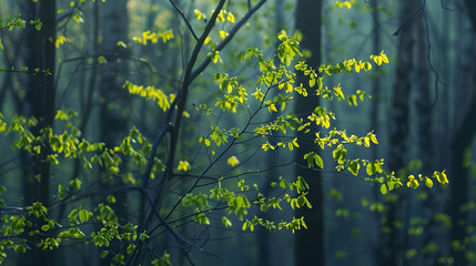 Poster - Sunlight Filtering Through Spring Leaves in a Forest