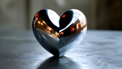 Sleek metallic heart with reflective surface showcasing contemporary design elegance