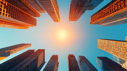 Poster - High angle view of a bustling city center with skyscrapers reaching for the sky.