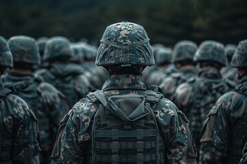 Leinwandbilder - AI generated image of soldier in combat gear on the battlefield
