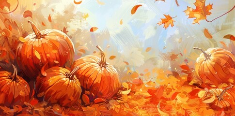 Wall Mural - Cozy Autumn Vibes. Fall pumpkins on high detailed plain background concept