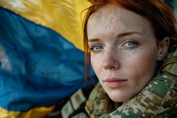 Canvas Print - Generated with AI portrait of charming ukrainian girl soldier