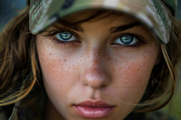 Leinwandbilder - Generated with AI photo of brave beautiful woman soldier in army