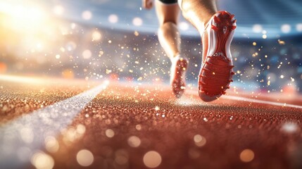 Poster - A close up shot of athletes competing fiercely in a stadium, showcasing the thrill of sports.