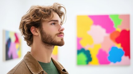 Poster - A group of people discussing art in a gallery, showcasing the shared experience of art appreciation.