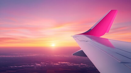Poster - A close up shot of an airplane wing against the backdrop of a sunset, symbolizing the journey ahead.