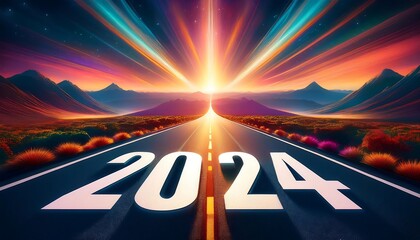 Wall Mural - written empty road abstract background symbolizing new year concept