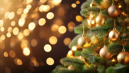 christmas tree golden glittering ornaments blurred shiny lights