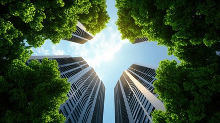 Poster - a sustainable city with green spaces, efficient transportation, and renewable energy sources, illust