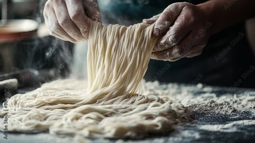 Freshly Made Wheat Flour Ramen Noodles Close-Up の Stock フォト | Adobe Stock