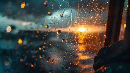 Canvas Print - Sunset Through Raindrops on a Window