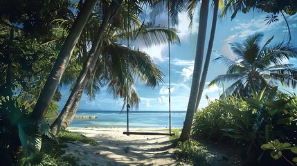 Wall Mural - a democratic shore in a lovely week a swing carried amid the palm trees