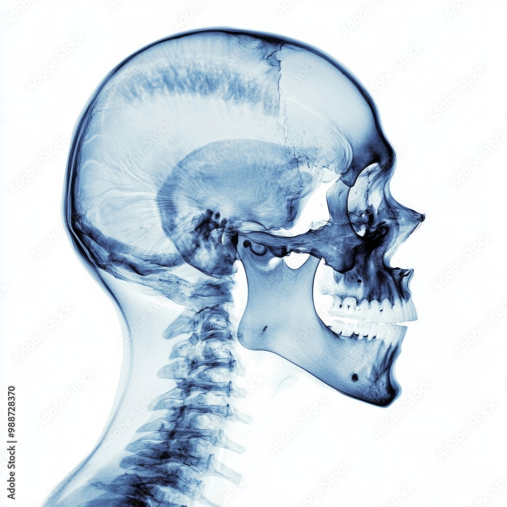 Illustration Stock Radiographic Image of a Human Skull A Comprehensive ...