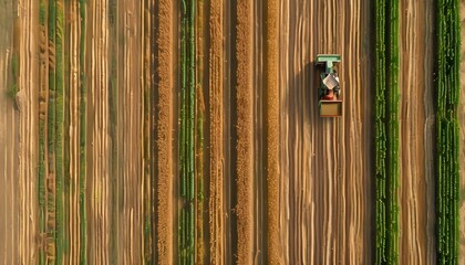 Aerial Perspective of Neatly Arranged Harvest Crops in Rows