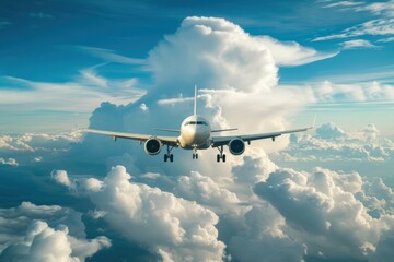 Canvas Print - White airplane flying in the sky aircraft airliner outdoors.