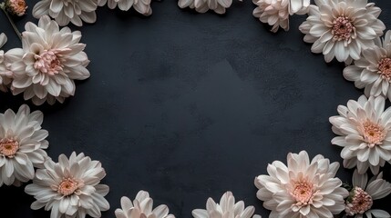 Wall Mural - A circular arrangement of pale pink flowers on a dark background, creating a decorative frame.