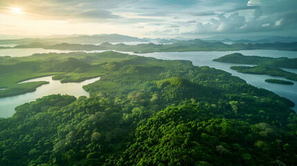 Wall Mural - Aerial View of Lush Tropical Islands with River and Coastline