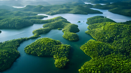 Wall Mural - Aerial View of a Serene River Winding Through Lush Green Forest