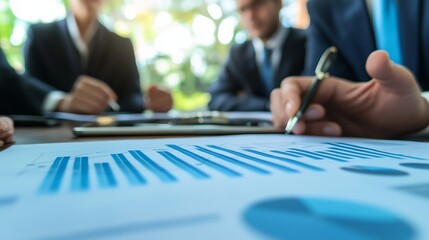 Poster - business team analyzing financial data and charts during a meeting in a bright office environment