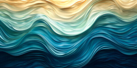 Poster - abstract beige and blue wavy layered design, ideal for stylish backgrounds and wallpapers