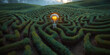 © IBEX.Media - A glowing lightbulb sits at the center of a sprawling, green maze, symbolizing an idea or solution within a complex problem