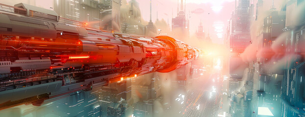 Poster - Blazing Through the Futuristic Cyberpunk Cityscape: High-Speed Galactic Metropolis at Dusk