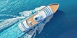 © Vlad - Cruise Illustration. Aerial Top View of Cruise Ship Sailing on Blue Sea for Summer Tour Tourism