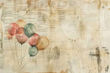 Poster - Balloons ephemera border backgrounds drawing paper.