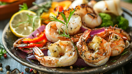 Wall Mural - Grilled Shrimp with Vegetables: A Delicious Seafood Dish