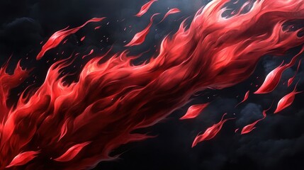 A dynamic swirl of red flames against a dark background, conveying intensity and movement.